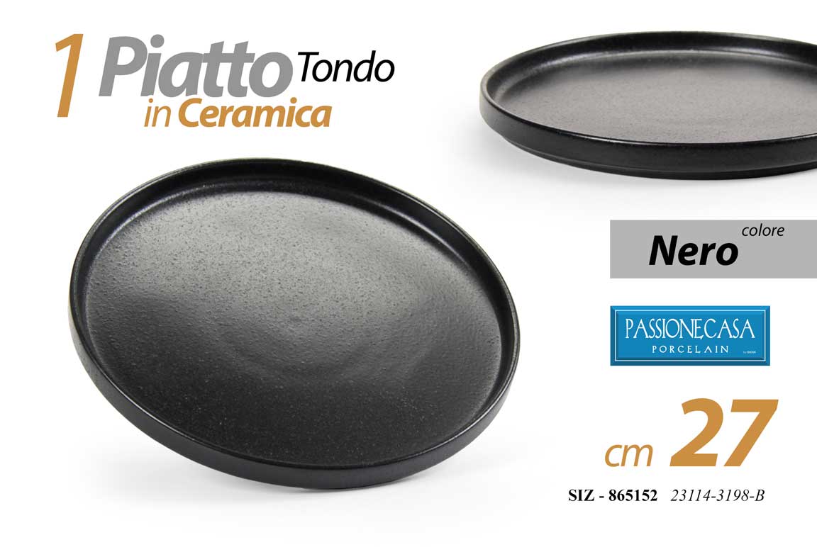 8025569865152 Piatto piano tondo ceramica nero design moderno cucina tavola elegante 27 cm - immagine 1