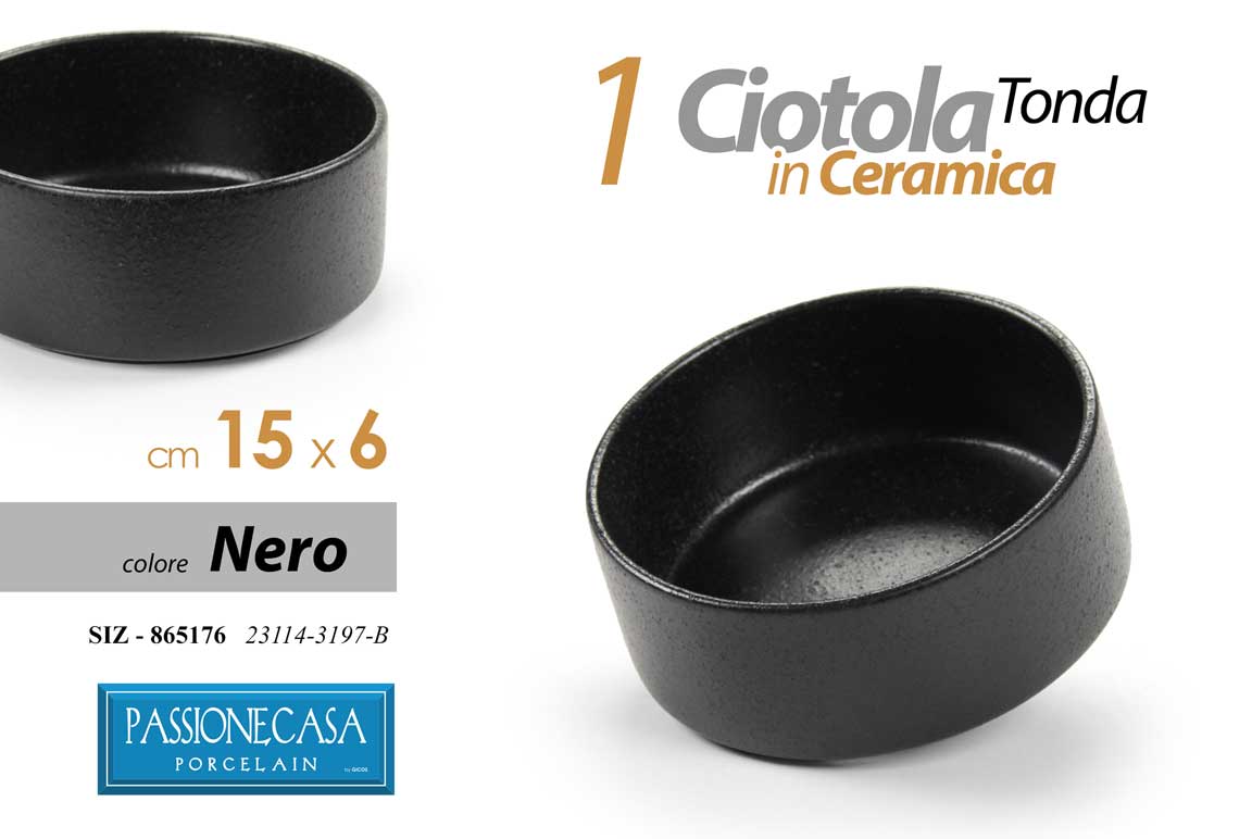 8025569865176 Ciotola tonda ceramica nera insalatiera zuppa moderno cucina elegante 15*6 cm - immagine 1