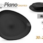 Piatto piano ovale ceramica nero design moderno cucina tavola elegante 30 cm