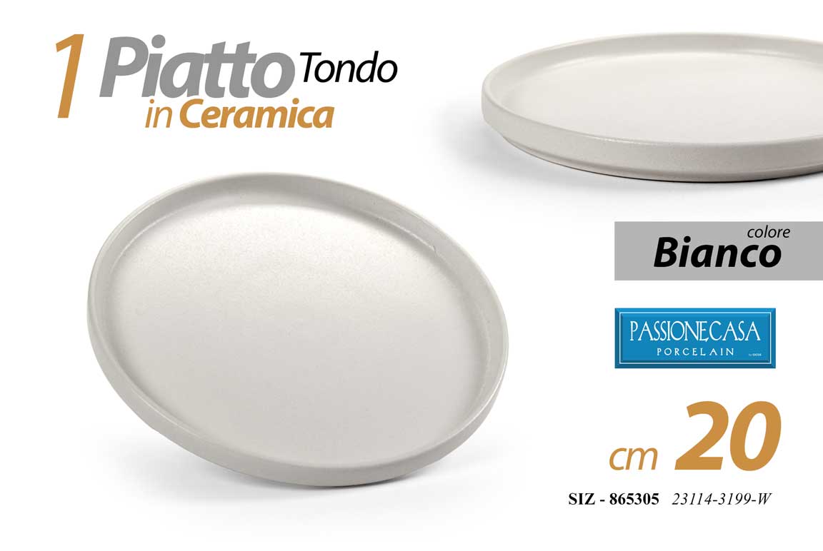 8025569865305 Piatto piano frutta dolce dessert tondo ceramica bianco moderno elegante 20 cm - immagine 1