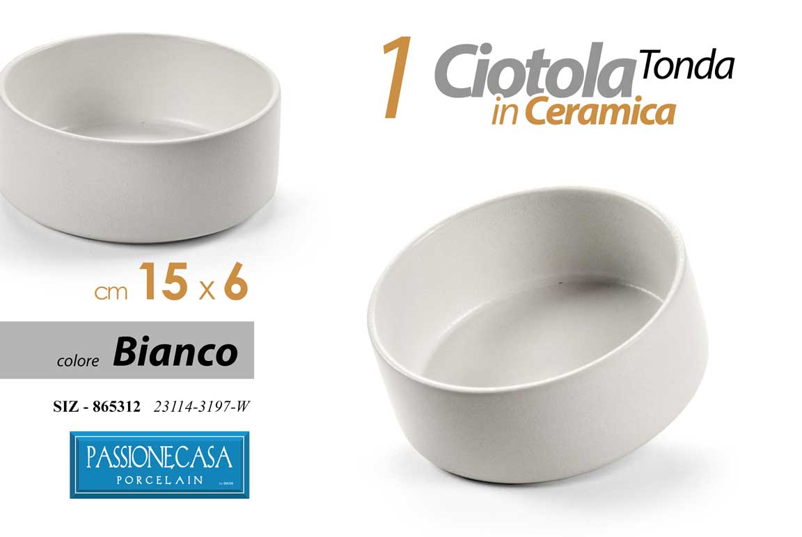 8025569865312 Ciotola insalatiera tonda aperitivo salse ceramica bianco moderno cucina 15x6 cm - immagine 1