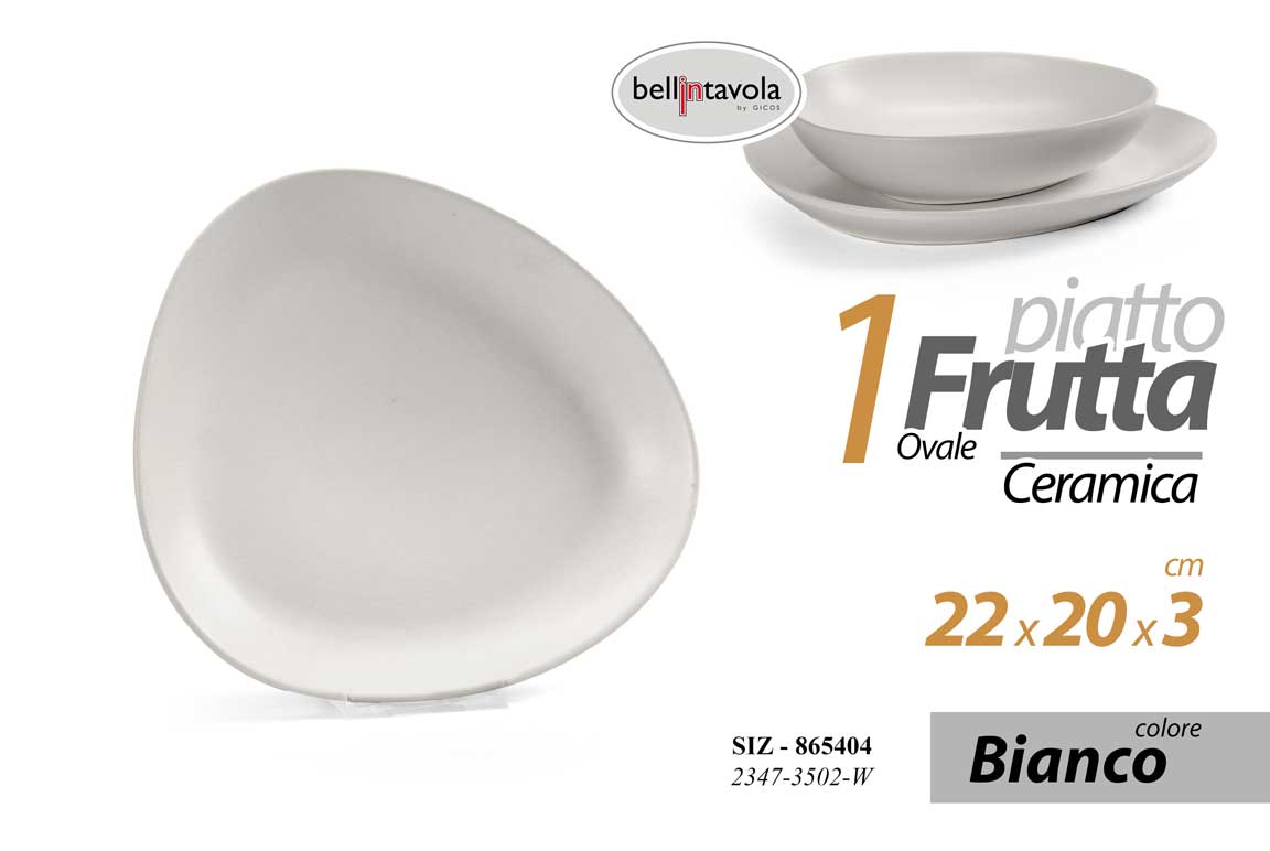 8025569865404 Piatto frutta dolce dessert ovale ceramica bianco moderno elegante 22*20*3 cm - immagine 1