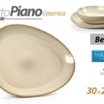 Piatto piano portata beige vassoio ovale ceramica moderno elegante 30x26x3 cm