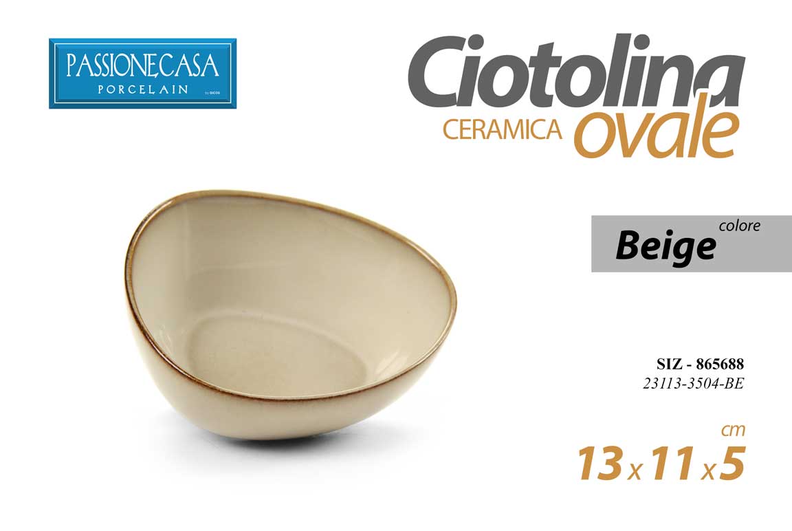 8025569865688 Ciotola ovale insalatiera buffet beige ceramica moderno cucina tavola 13x11x5 - immagine 1