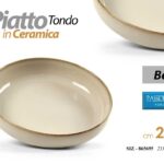 Piatto piano tondo beige design moderno cucina tavola elegante ceramica 25*6 cm
