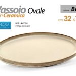 Vassoio portata piatto piano ovale buffet ceramica beige moderno elegante 32x18