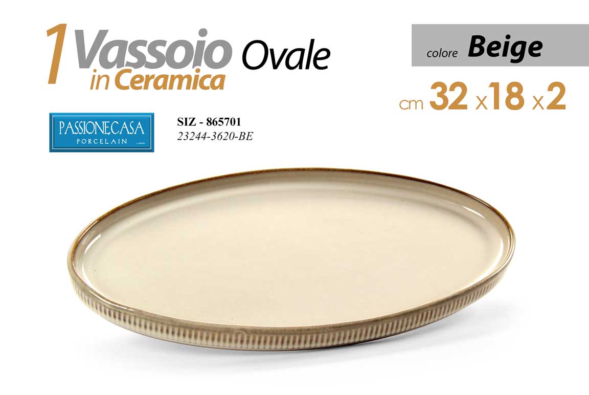 8025569865701 Vassoio portata piatto piano ovale buffet ceramica beige moderno elegante 32x18 - immagine 1