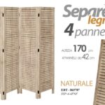 SEPARè PARAVENTO DIVISORIO 4 PANNELLI SEPARATORE LEGNO COLOR NATURALE 170*160CM