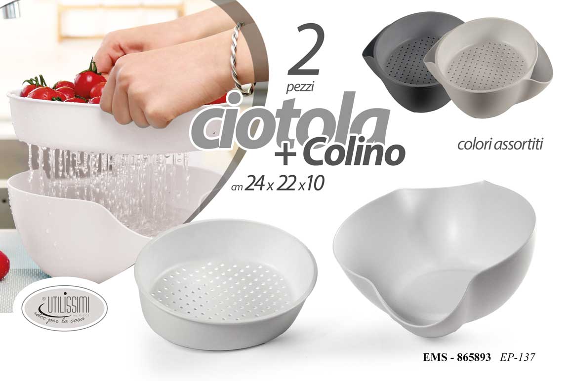 8025569865893 Set scolatutto cucina colino lavaggio verdura frutta cestello plastica ass 24 cm - immagine 1