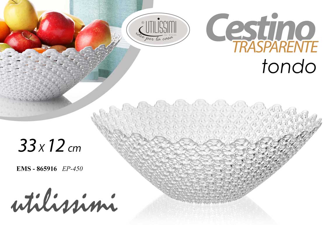 8025569865916 Cestino portafrutta centrotavola cucina plastica trasparente tondo 33x12 cm - immagine 1