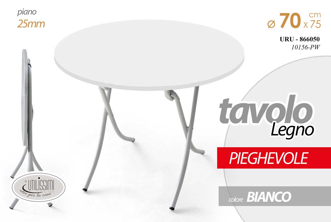 8025569866050 TAVOLO TONDO PIEGHEVOLE SALVAPSAZIO LEGNO MDF BIANCO SCRIVANIA D70*h75CM - immagine 1