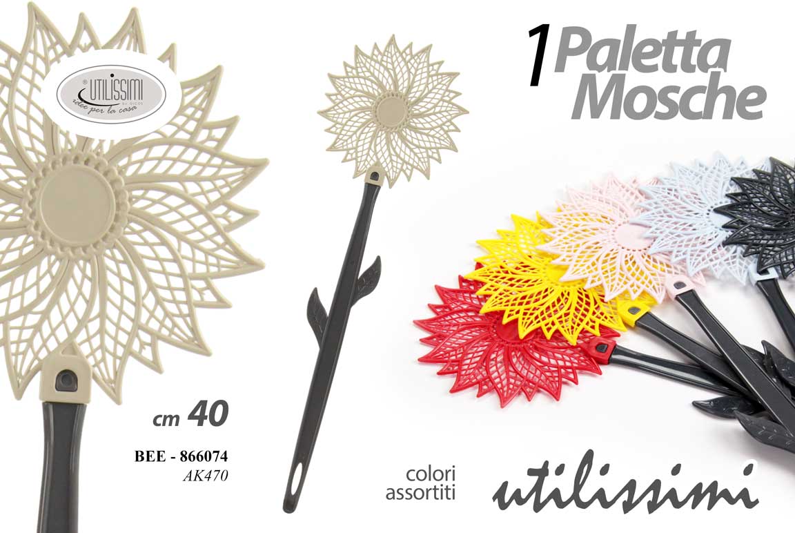 8025569866074 Paletta scacciamosche girasole insetti casa cucina plastica ass 40 cm - immagine 1