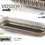VASSOIO OVALE METALLO MANICI FONDO SPECCHIO DECOR COLOR ARGENTO SILVER 41*13*6cm