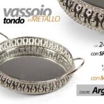 VASSOIO TONDO METALLO MANICI FONDO SPECCHIO DECOR COLOR ARGENTO SILVER 24*20*7cm
