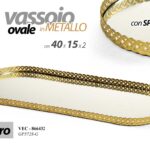 VASSOIO DA SCRIVANIA METALLO OVALE DECORATIVO FONDO SPECCHIO COLOR ORO 40*15*2