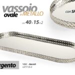 VASSOIO OVALE IN METALLO FONDO SPECCHIO DECOR COLOR ARGENTO SILVER 40*15*2 cm