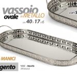 VASSOIO OVALE METALLO MANICI FONDO SPECCHIO DECOR COLOR ARGENTO SILVER 40*17*6cm