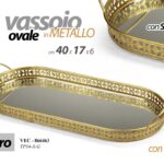 VASSOIO DA SCRIVANIA METALLO OVALE MANICI DECOR FONDO SPECCHIO COL ORO 40*17*6CM