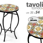 TAVOLO TAVOLINO TOP PIASTRELLE MEDITERRANEO COLOR TONDO METALLO NERO h54*35 cm
