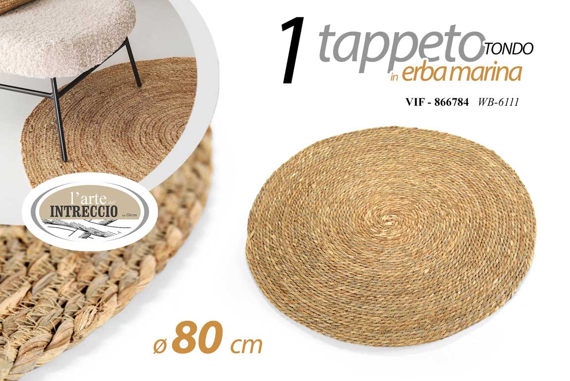8025569866784 TAPPETO NATURALE ERBA MARINA ECO TONDO INTRECCIATO SALOTTO CUCINA INTERNO 80 CM - immagine 1