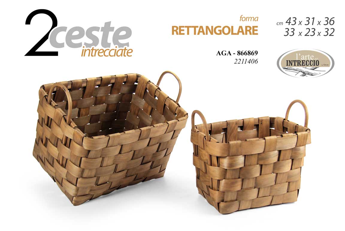 8025569866869 SET 2 CESTE PORTABIANCHERIA MARRONE CESTA CUCINA BAGNO CAMERA MANICO INT 36/32CM - immagine 1