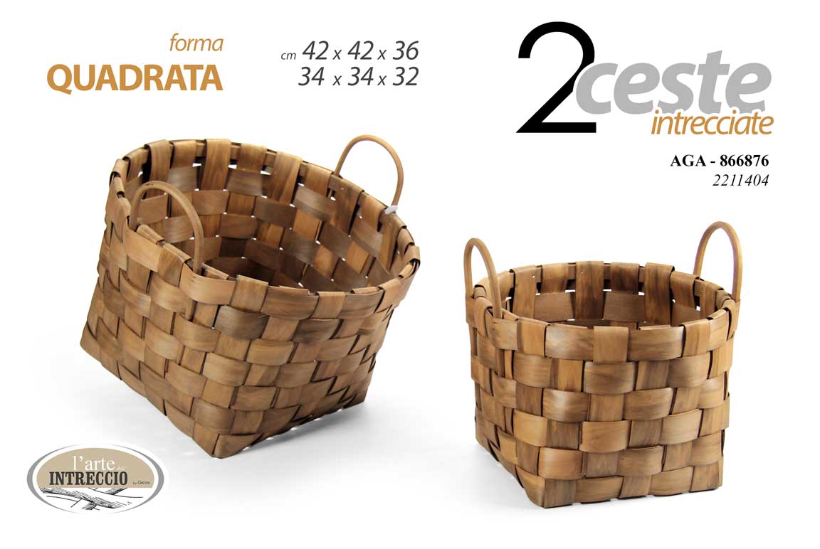 8025569866876 SET 2 CESTE PORTABIANCHERIA MARRONE CESTA CUCINA BAGNO CAMERA MANICO QUA 42/34CM - immagine 1