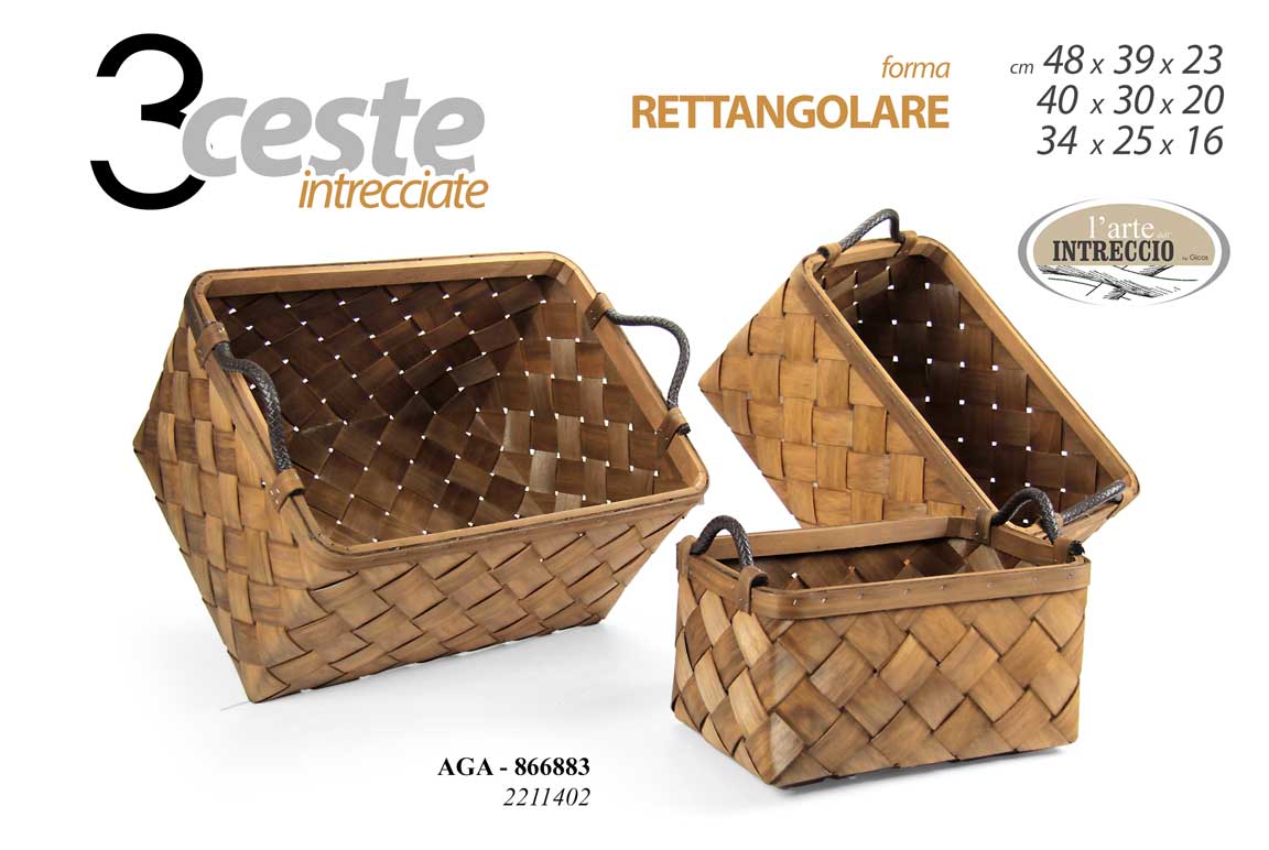 8025569866883 3 CESTE PORTABIANCHERIA MARRONE CESTA CUCINA BAGNO CAMERA MANICO RETT 48/40/34CM - immagine 1