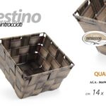 CESTINO QUADRATO CESTA CESTO PORTA OGGETTI ACCESSORI MARRONE INTRECCIO 14*14*9