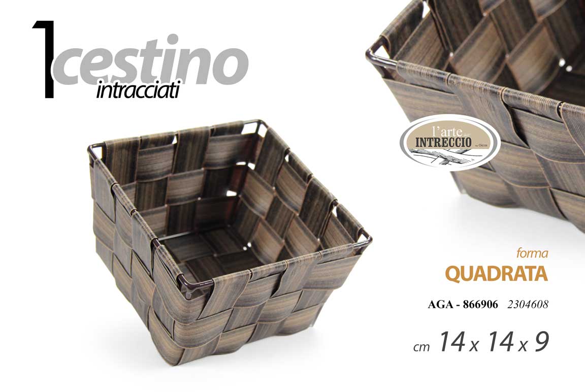 8025569866906 CESTINO QUADRATO CESTA CESTO PORTA OGGETTI ACCESSORI MARRONE INTRECCIO 14*14*9 - immagine 1