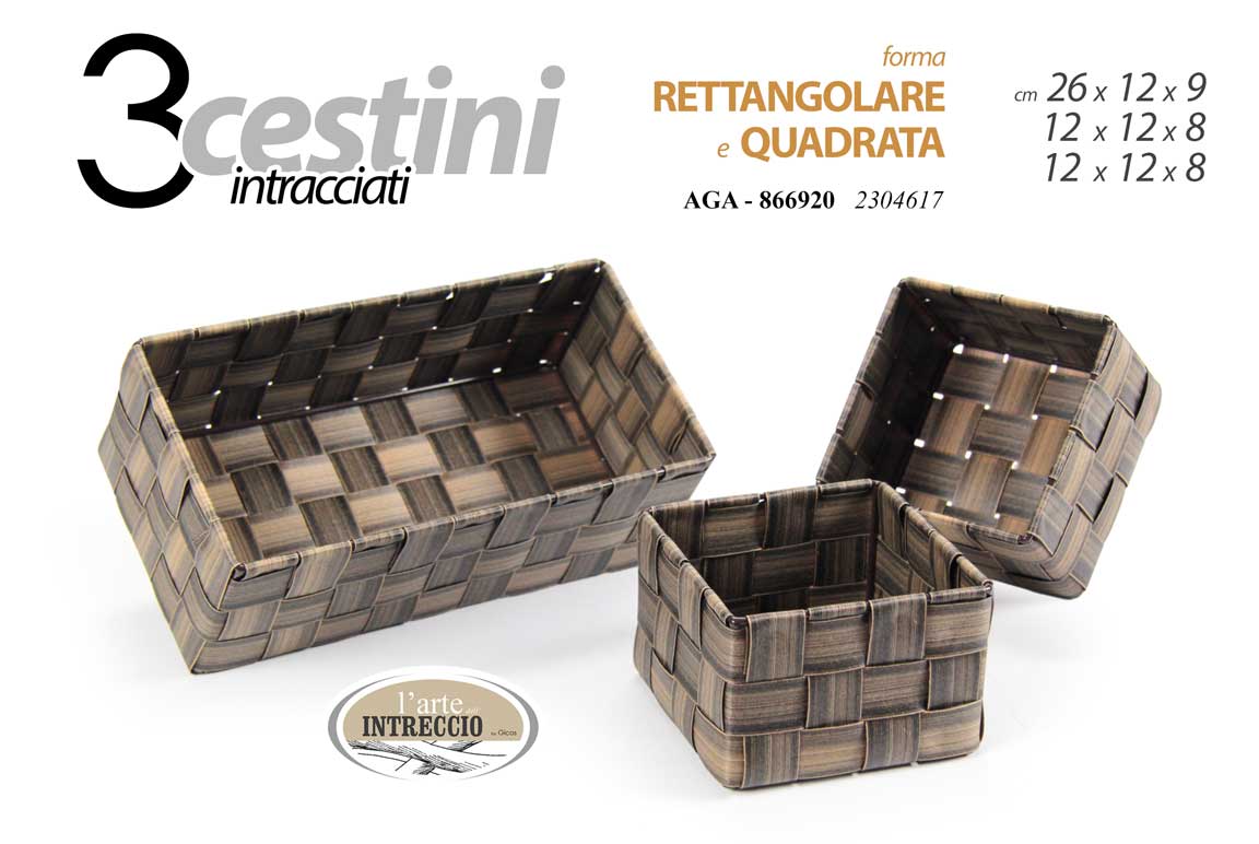 8025569866920 3 CESTINI CESTINO CESTA CESTO PORTA OGGETTI ACCESSORI MARRONE INTRECCIO MIX - immagine 1