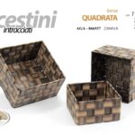 3 CESTINI QUADRATO CESTINO CESTA CESTO PORTA OGGETTI ACCESSORI MARRONE INTRECCIO