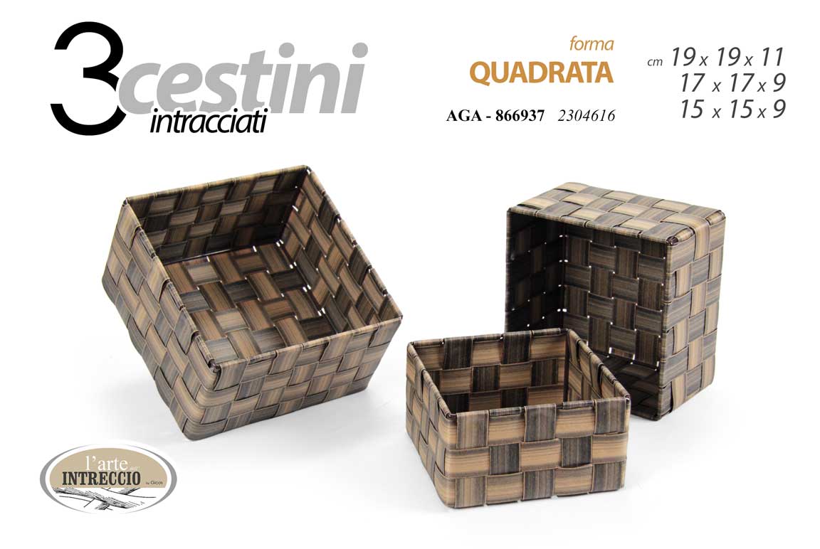8025569866937 3 CESTINI QUADRATO CESTINO CESTA CESTO PORTA OGGETTI ACCESSORI MARRONE INTRECCIO - immagine 1