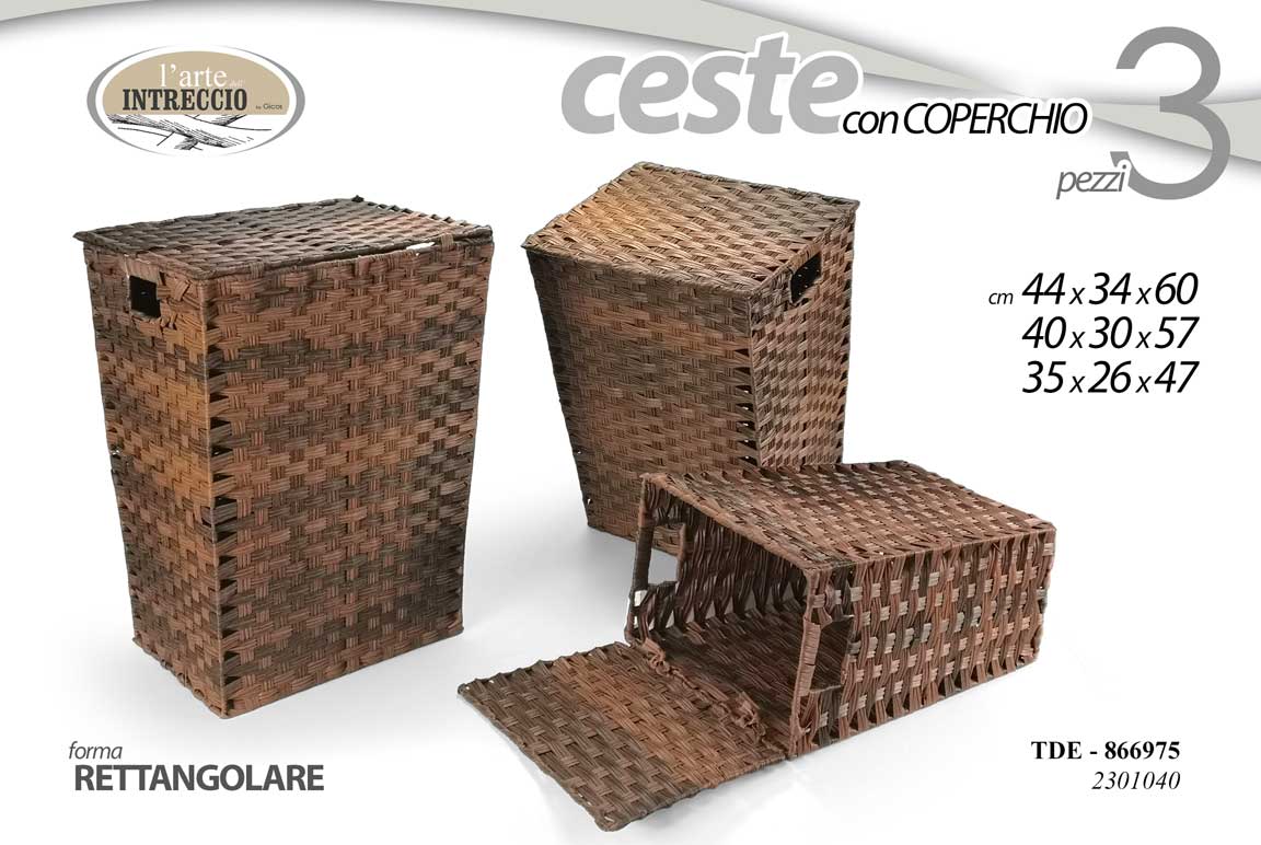 8025569866975 3 CESTE PORTABIANCHERIA CESTA VESTITI COPERCHIO RATTAN VIMINI PVC 60/57/47 CM - immagine 1