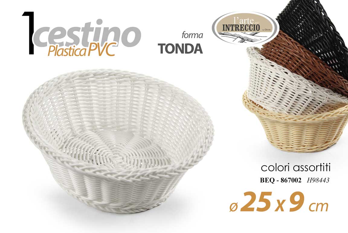 8025569867002 CESTINO CESTO PANE TAVOLA STILE VIMINI PVC TONDO PLASTIC COLOR ASS 25*9H cm - immagine 1