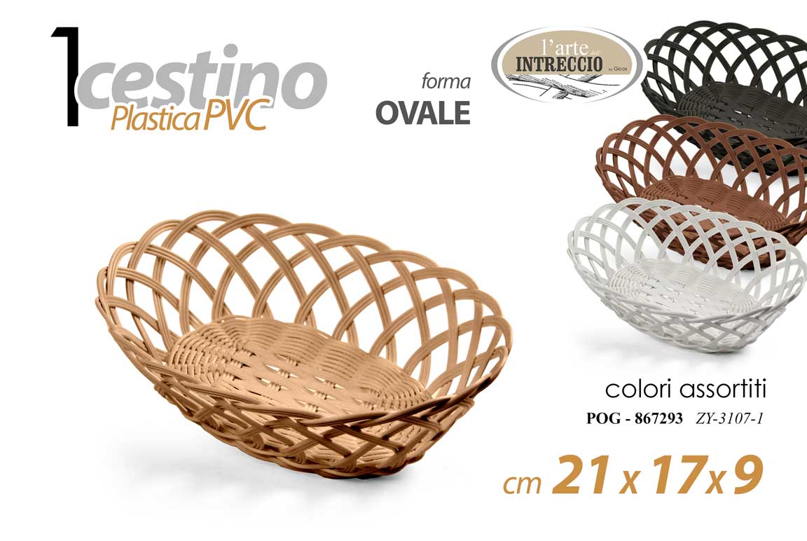 8025569867293 Cestino portapane ovale cucina vassoio frutta tavola pvc intrecciato ass 21*17*9 - immagine 1