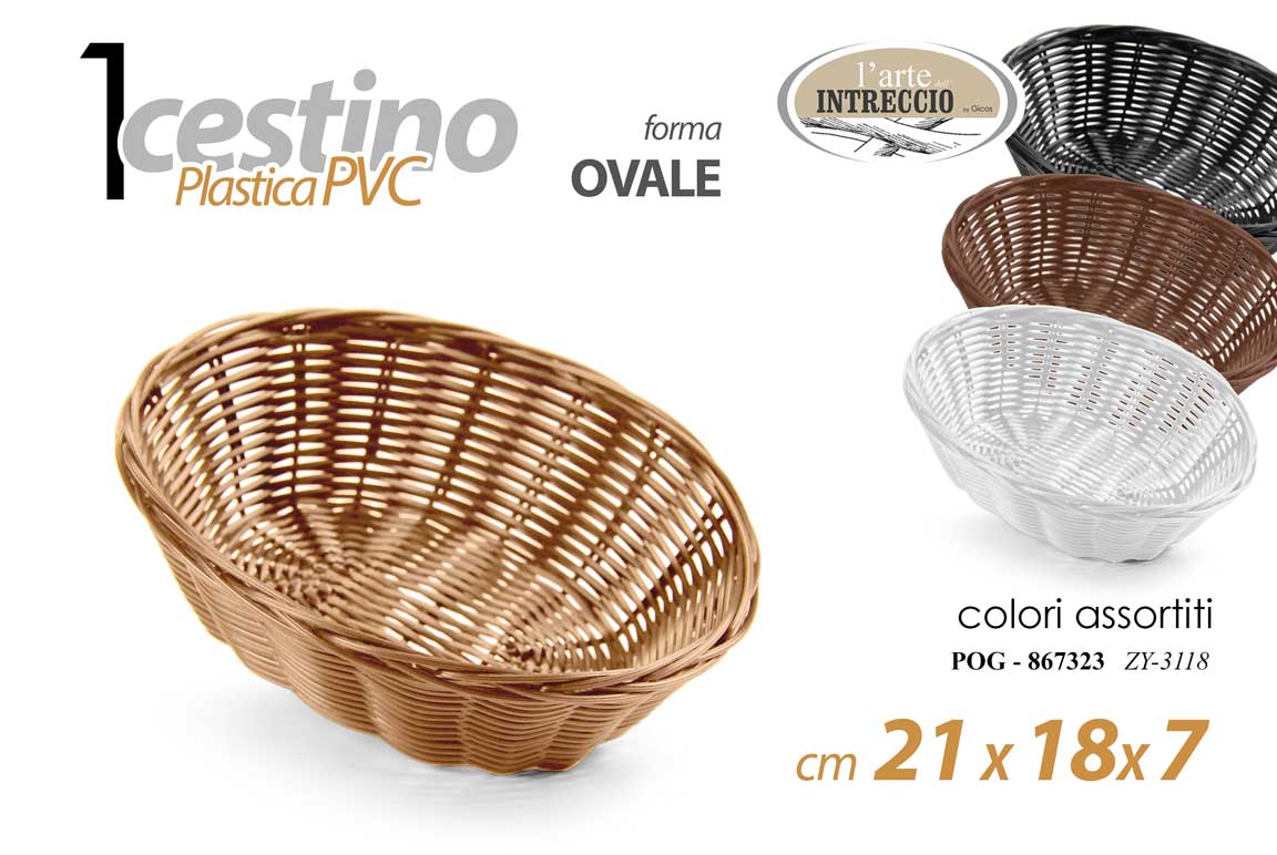 8025569867323 Cestino portapane ovale cucina vassoio frutta tavola pvc intrecciato ass 21*18*7 - immagine 1