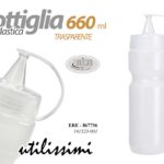 BOTTIGLIA DOSATORE SQUEEZE CUCINA SALSE OLIO PLASTICA TRASPARENTE TAPPO 660 ML