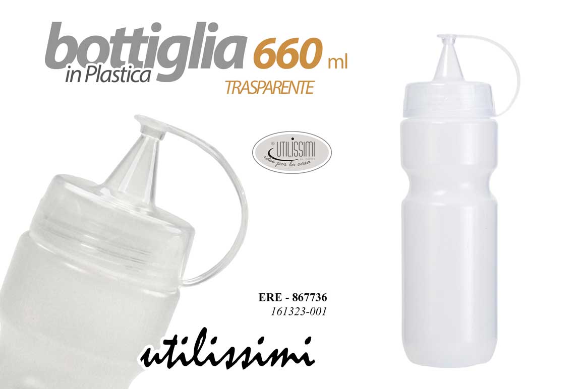 8025569867736 BOTTIGLIA DOSATORE SQUEEZE CUCINA SALSE OLIO PLASTICA TRASPARENTE TAPPO 660 ML - immagine 1