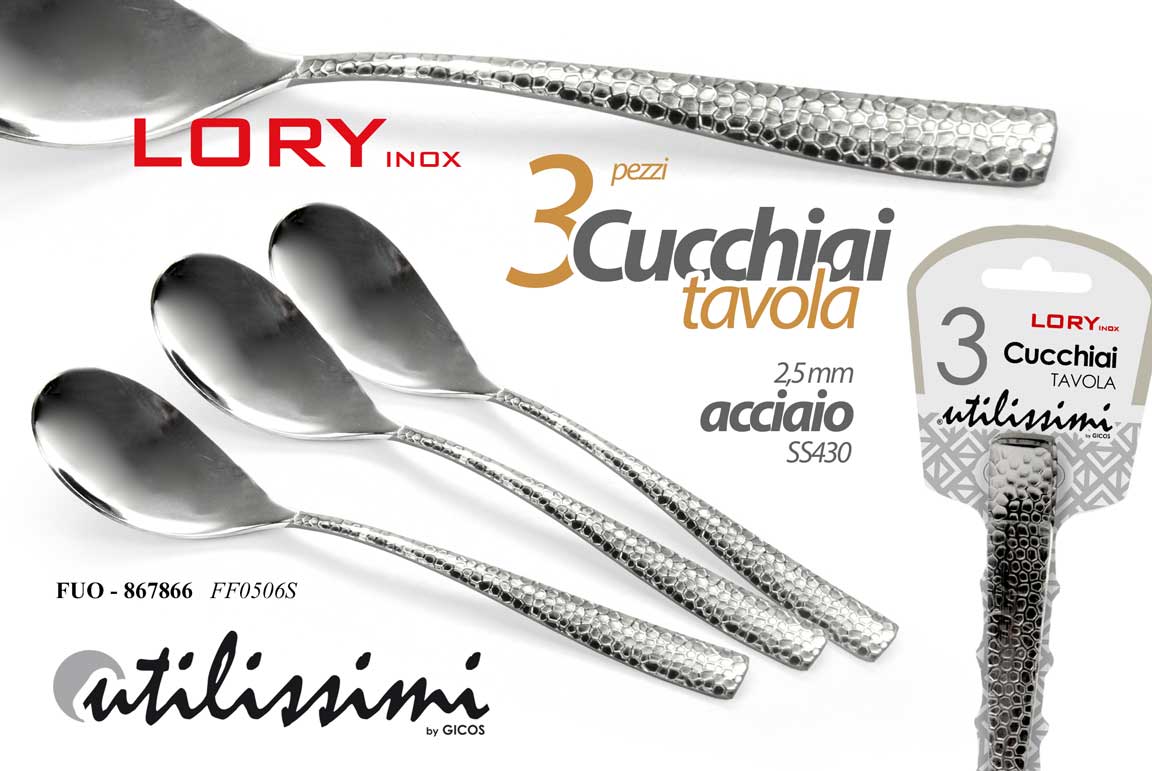 8025569867866 SET 3 CUCCHIAI TAVOLA POSATE CUCINA ACCIAIO INOX MARTELLATO SS430 Alt resistente - immagine 1