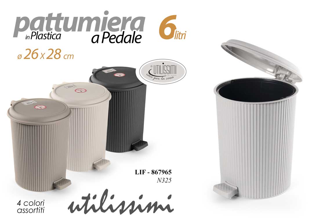 8025569867965 PATTUMIERA A PEDALE 6 L BAGNO SPAZZATURA UFFICIO BAGNO MODERNA PlastDU 26*28cm - immagine 1