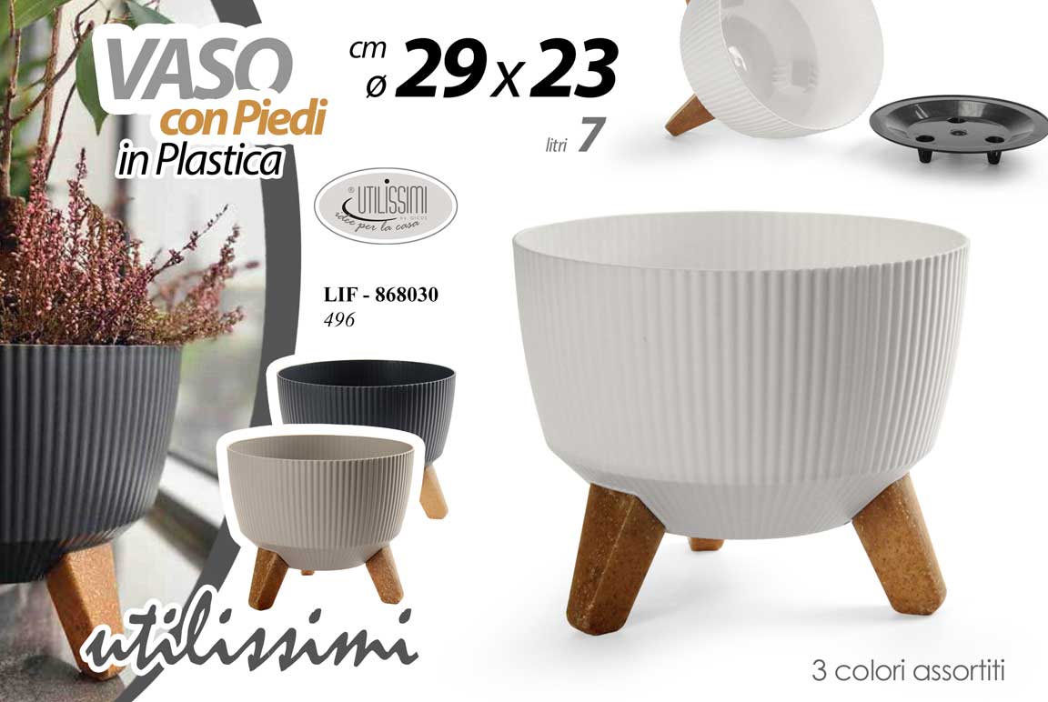 8025569868030 VASO PIANTE FIORI CON PIEDI MODERNO DESIGN LIT 7 PLASTICA COLOR ASS Ø29*23cm - immagine 1