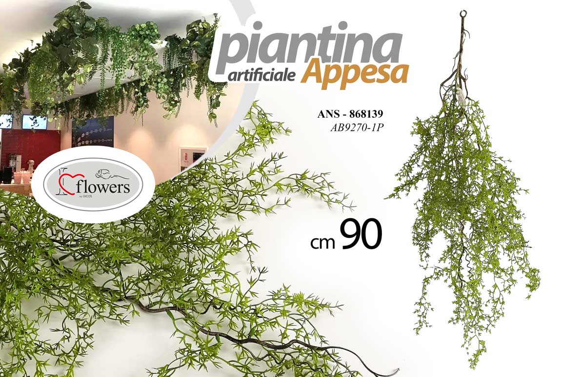 8025569868139 PIANTA ARTIFICIALE APPESA FINTA CADENTE PARETE SOFFITTO RAMO VERDE INTERNO 90 cm - immagine 1