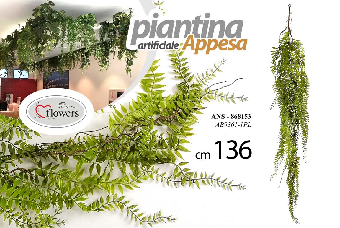 8025569868153 PIANTA ARTIFICIALE CADENTE APPESA SOFFITTO RAMO FINTO DECORATIVO INTERNO 136 cm - immagine 1