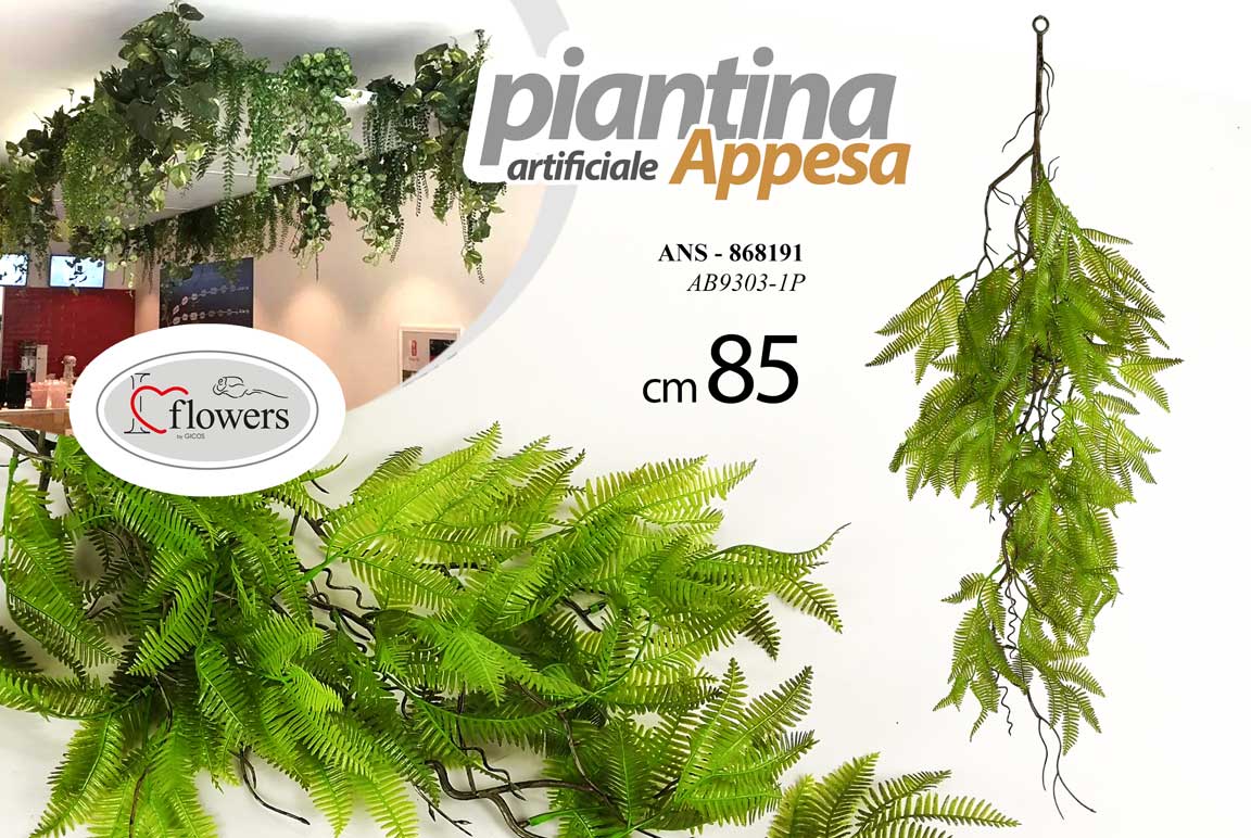8025569868191 PIANTA ARTIFICIALE APPESA FINTA CADENTE PARETE SOFFITTO RAMO VERDE INTERNO 85 cm - immagine 1