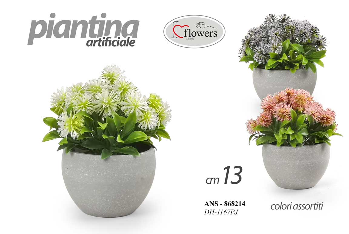 8025569868214 PIANTA CON VASO GRIGIO PIANTINA FINTA FIORI FINTI ARTIFICIALE BIANCO FIORE 13 CM - immagine 1