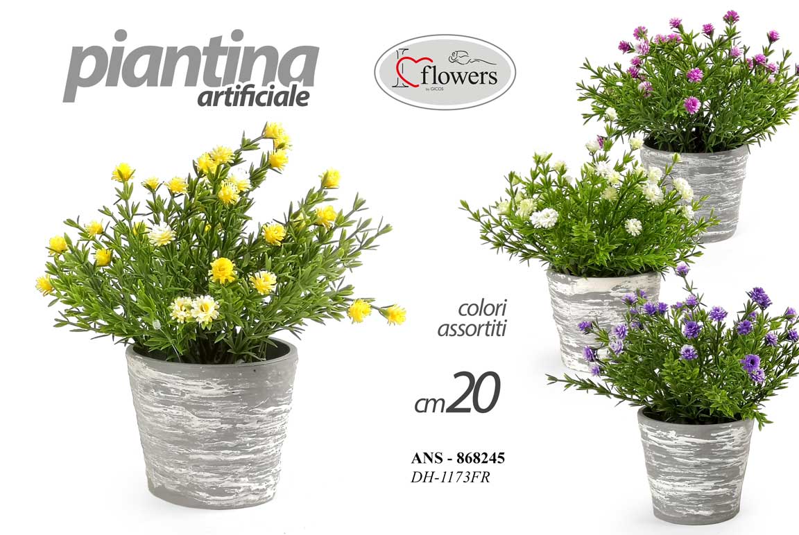 8025569868245 PIANTA FIORI PIANTINA ARTIFICIALE FINTA CON VASO EVENTI CASA COLOR ASSOR 20 cm - immagine 1