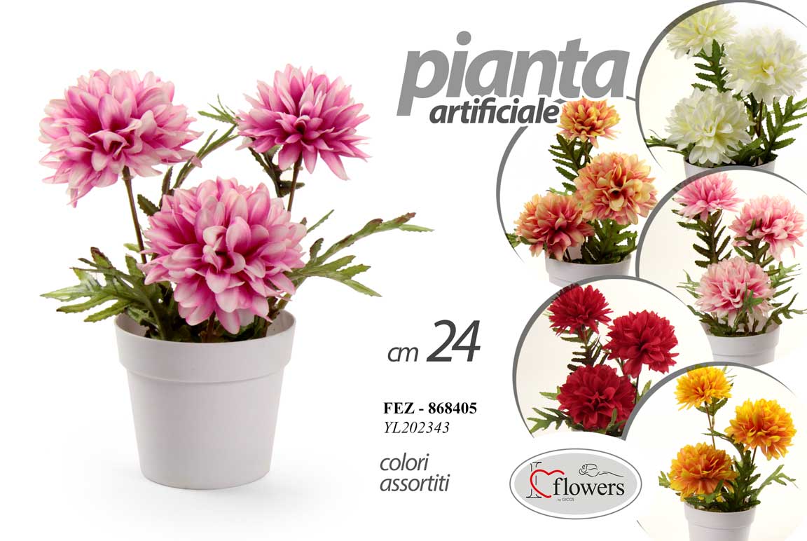 8025569868405 Crisantemo PIANTA ARTIFICIALE FINTA FIORI VASO BIANCO EVENTI CASA COLOR ASS 24CM - immagine 1