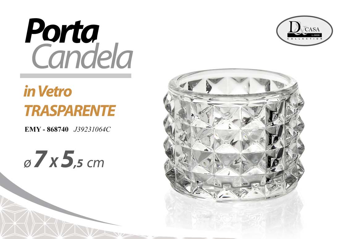 8025569868740 PORTACANDELA SEGNAPOSTO CENTROTAVOLA VETRO TRASPARENTE VINTAGE MODERNO Ø7*5,5cm - immagine 1