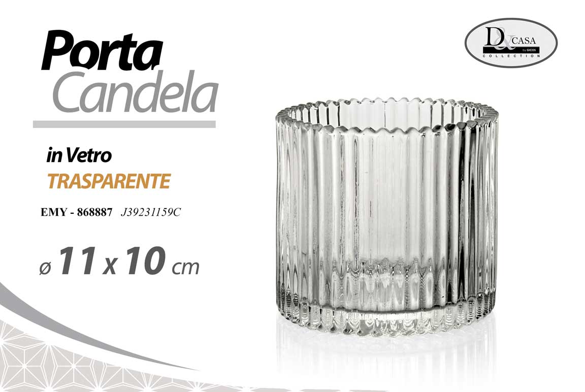 8025569868887 PORTACANDELA SEGNAPOSTO CENTROTAVOLA VETRO TRASPARENTE VINTAGE MODERNO Ø11*10 CM - immagine 1