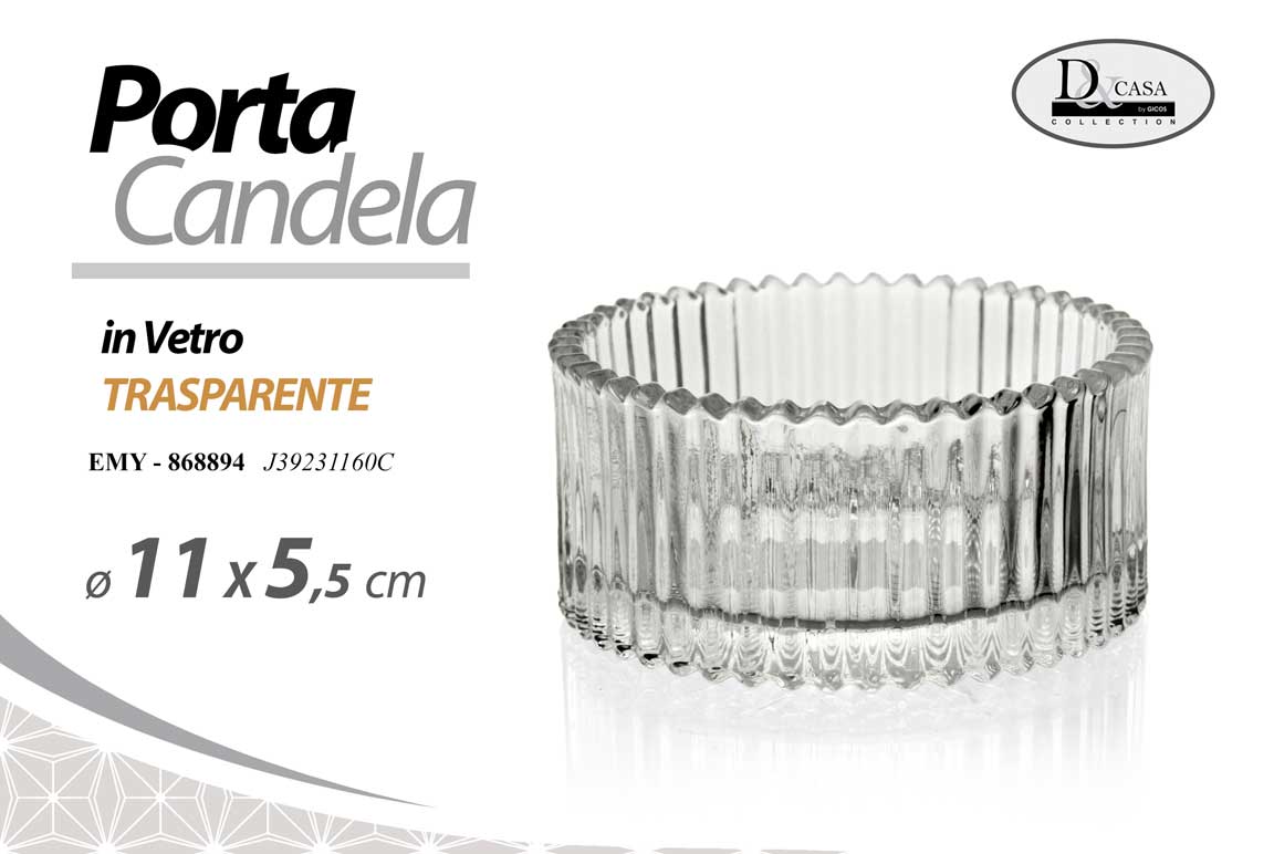 8025569868894 PORTACANDELA SEGNAPOSTO CENTROTAVOLA VETRO TRASPARENTE VINTAGE MODERNO Ø11*5,5cm - immagine 1